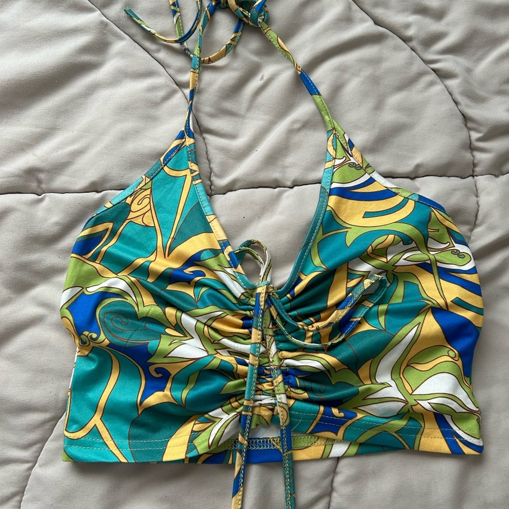 Blue and green summer halter top